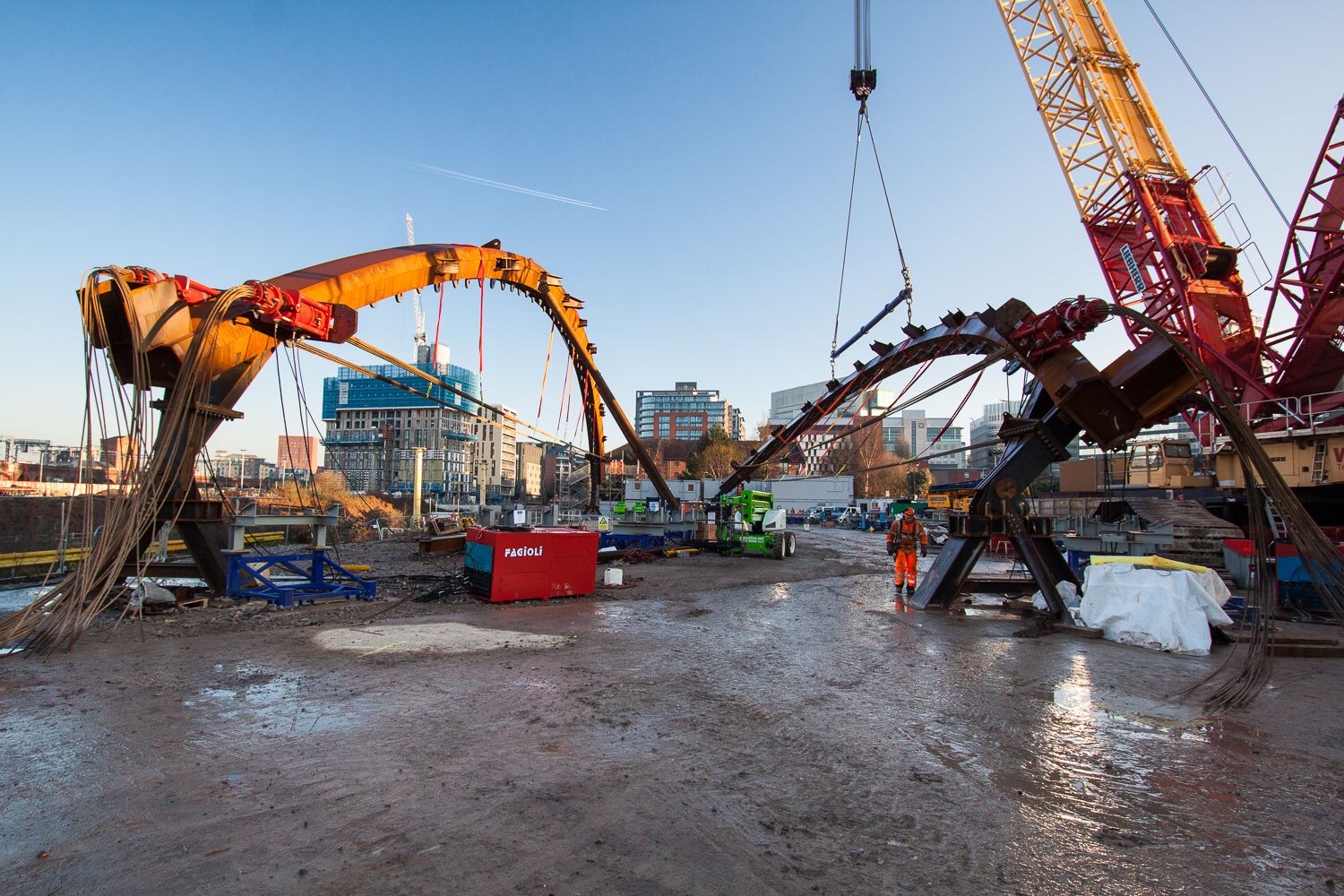 Construction photograph of Railway Arch bridge construction, Manchester