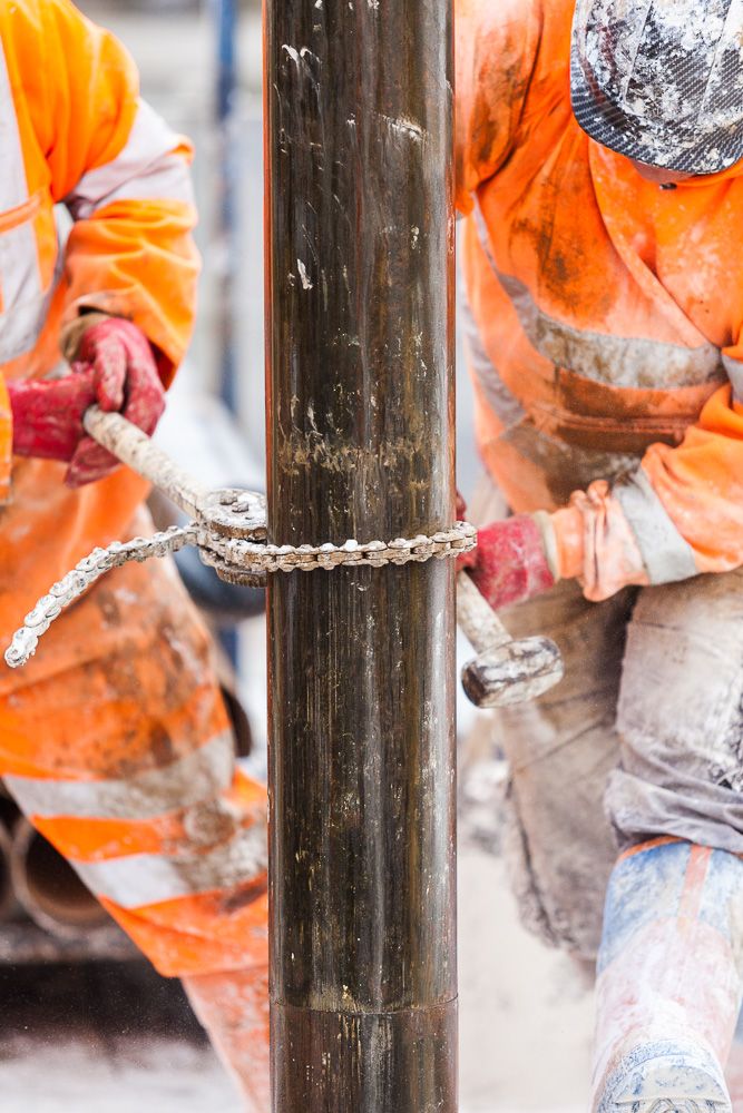 Construction photograph of geotechnical drilling inspection