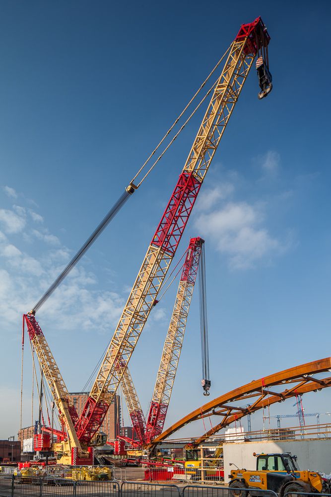 Twin Crane Lift of railway bridge Manchester