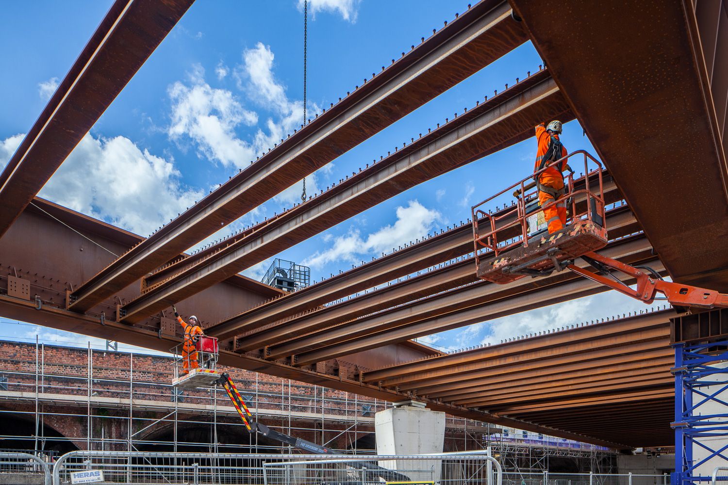Construction photograph of Steel railway Bridge Construction