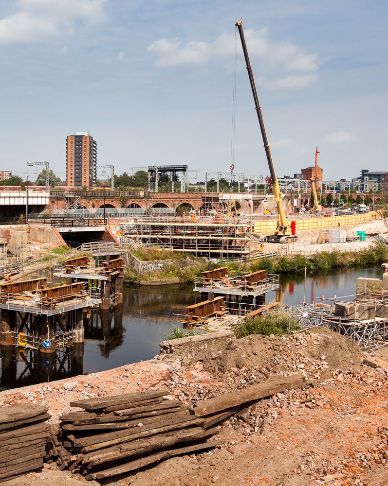 Photograph of construction site over river Irwell Ordsall Chord, Manchester