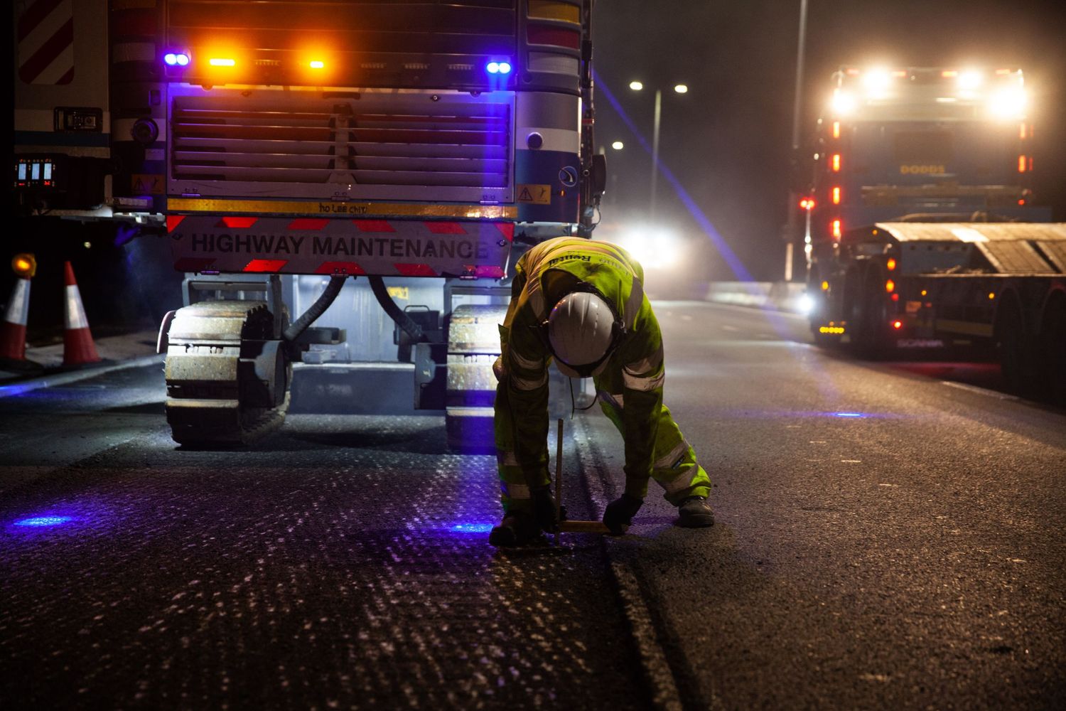 Construction photograph of road surfacing on the A1