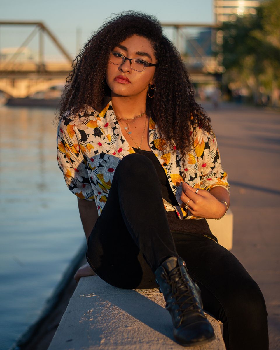 Portrait photography of a college-aged woman at Tempe Town Lake