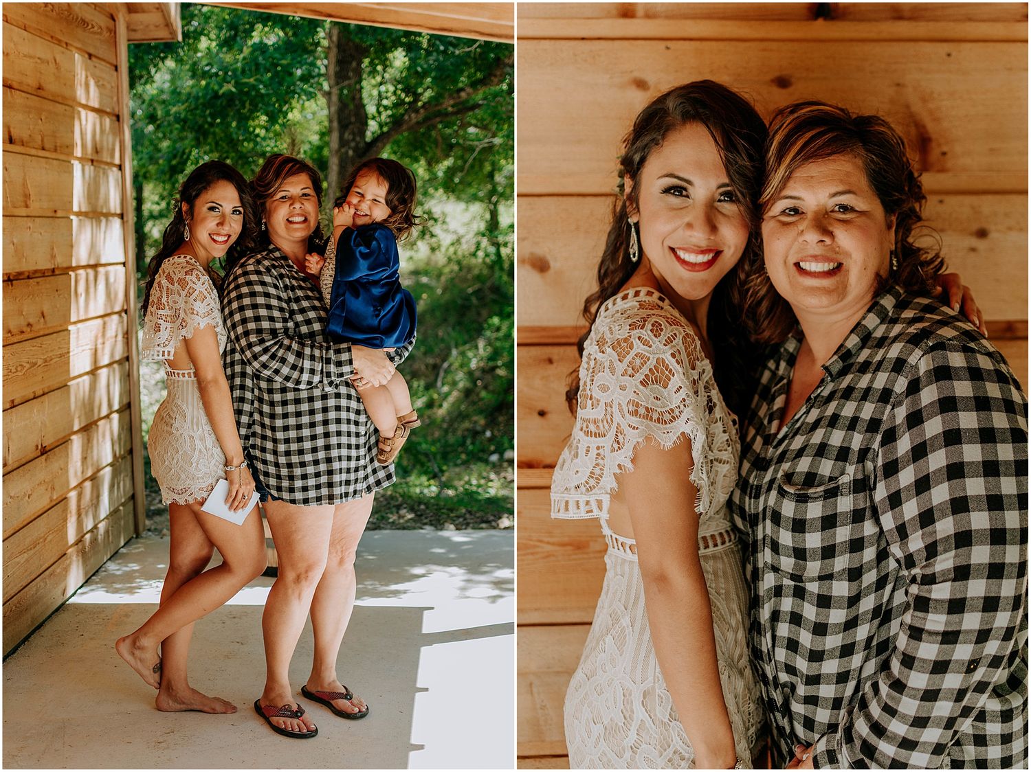 Casual pre-wedding moments captured in rustic wooden cabin setting.