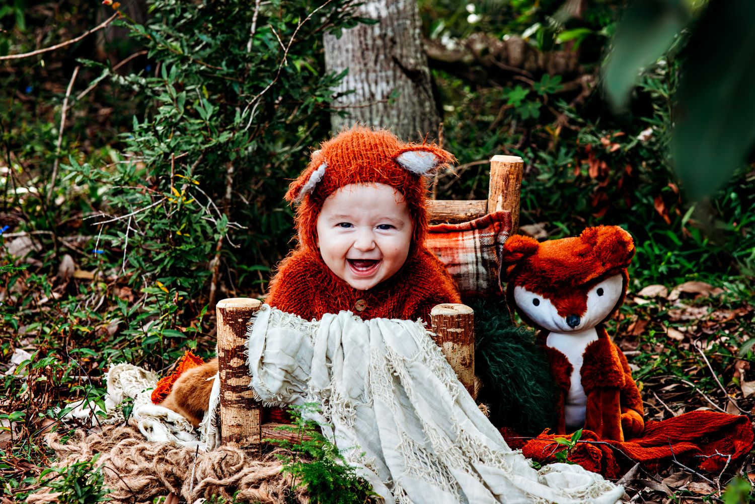 Woodland scene with autumn decorations and fox-themed accessories.