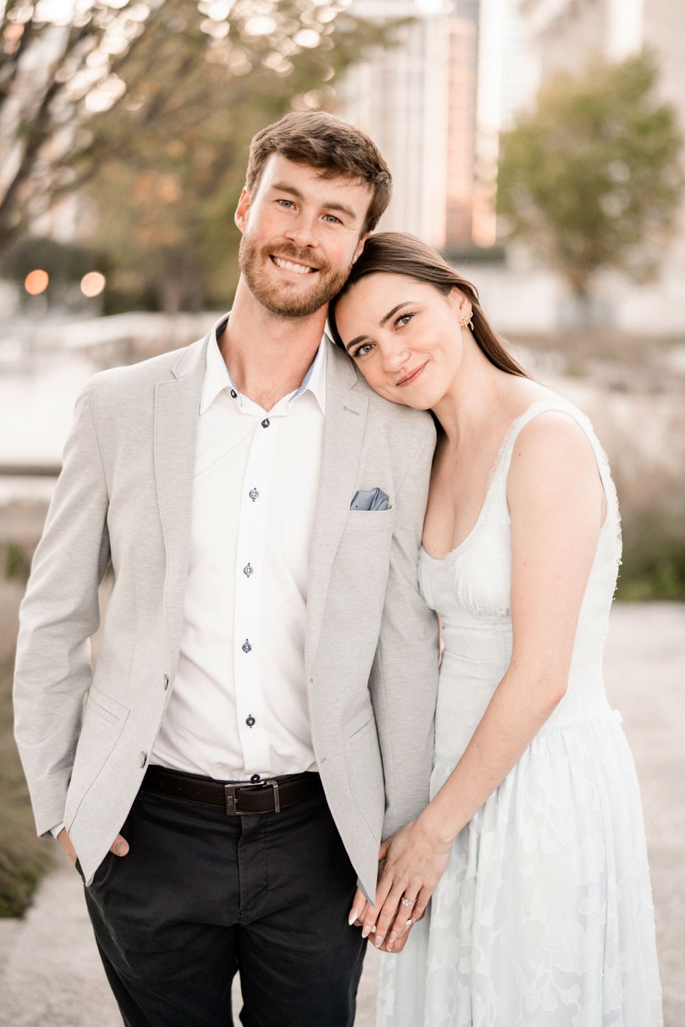 Light and airy portrait of engaged couple in the museum campus area of Chicago.