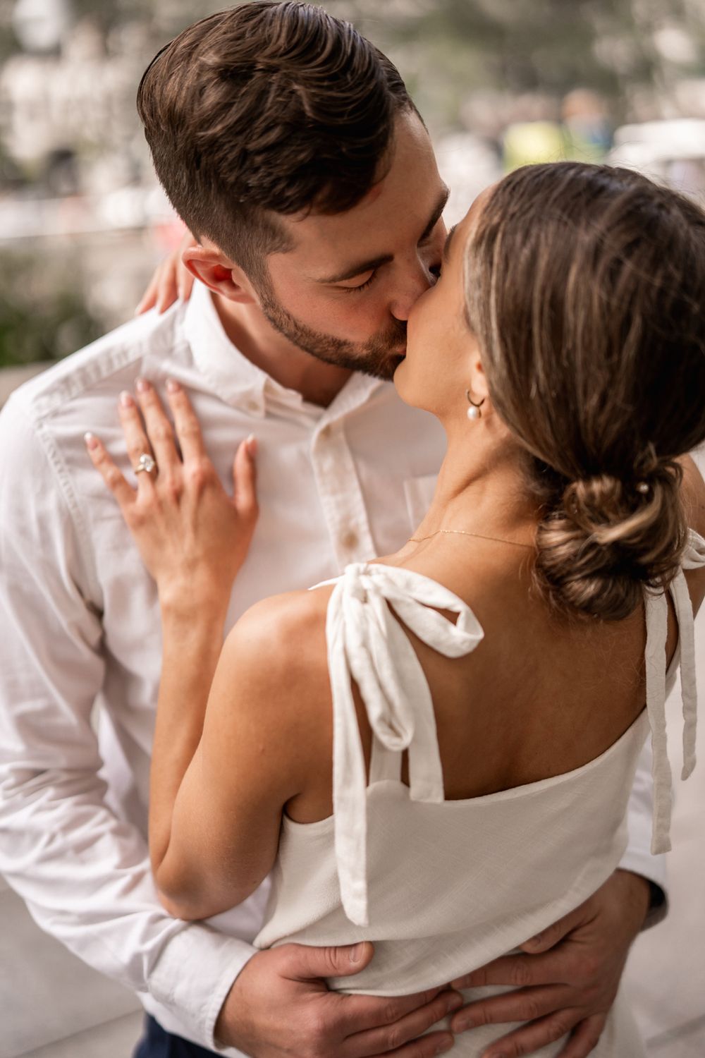 Portrait of engaged couple in downtown Chicago, Illinois.