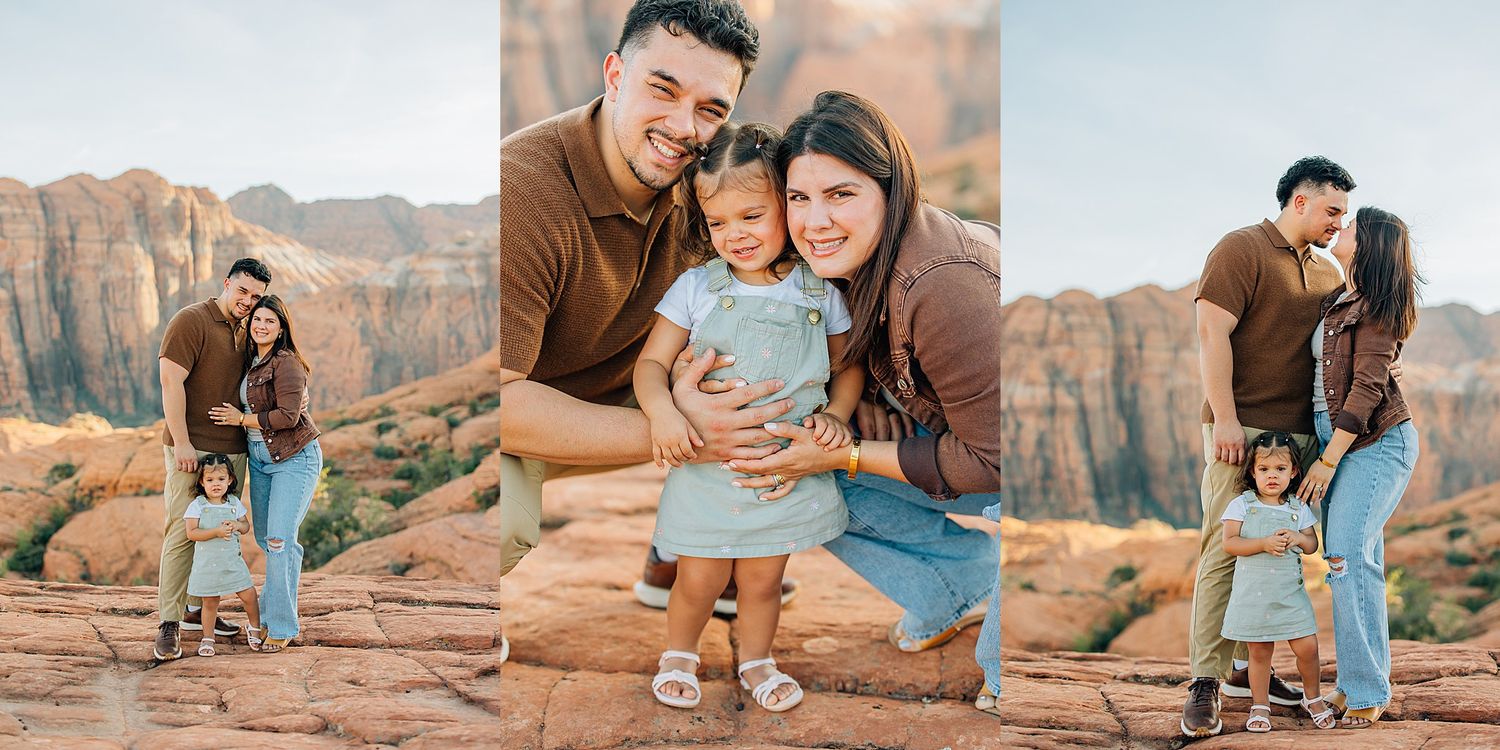 Family spending quality time together on red sandstone cliffs during a desert adventure.