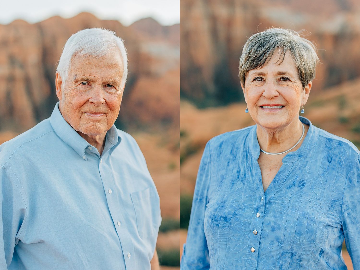 A series of casual portraits showing seniors in blue attire against an autumn backdrop.
