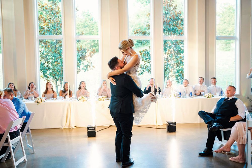 Bride and Groom having their first dance at the wedding reception at The Magnolia Estate Rosewood Manor: Cincinnati wedding photographer