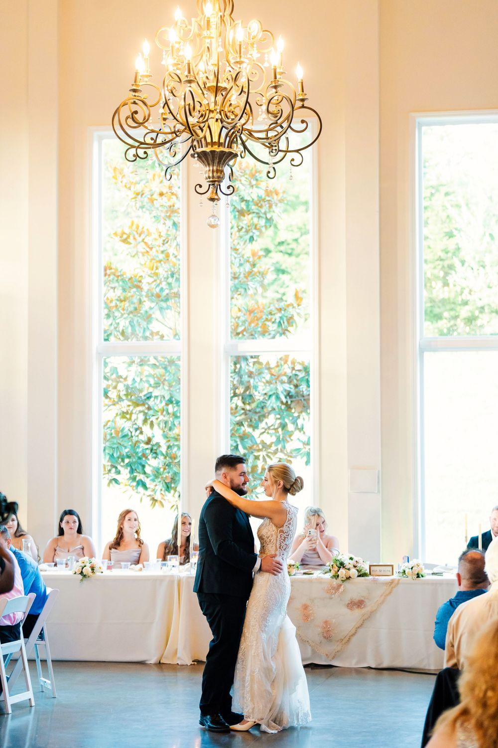 Bride and Groom having their first dance at the wedding reception at The Magnolia Estate Rosewood Manor: Cincinnati wedding photographer