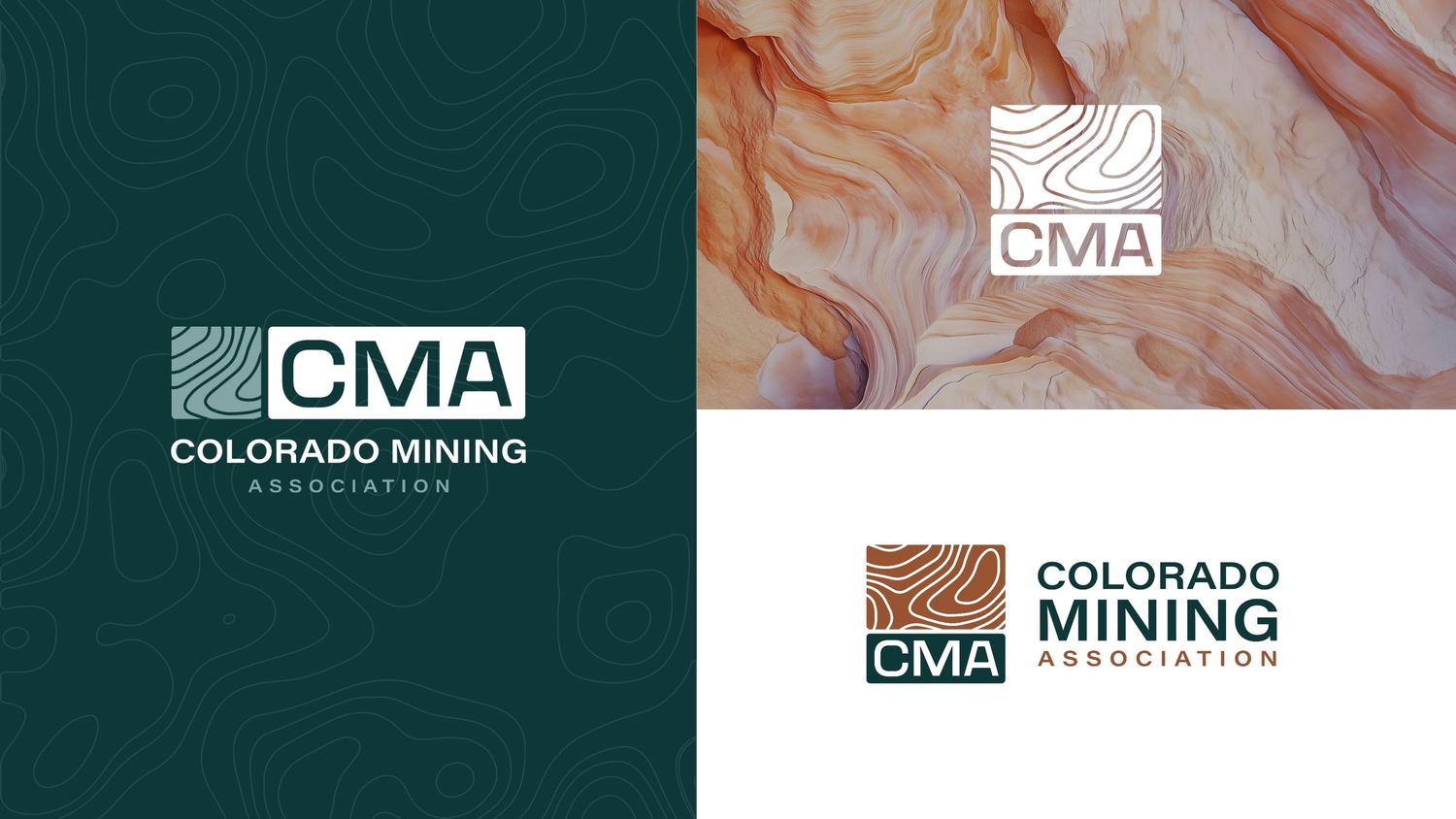 Abstract marble pattern background with Colorado Mining Association branding elements.