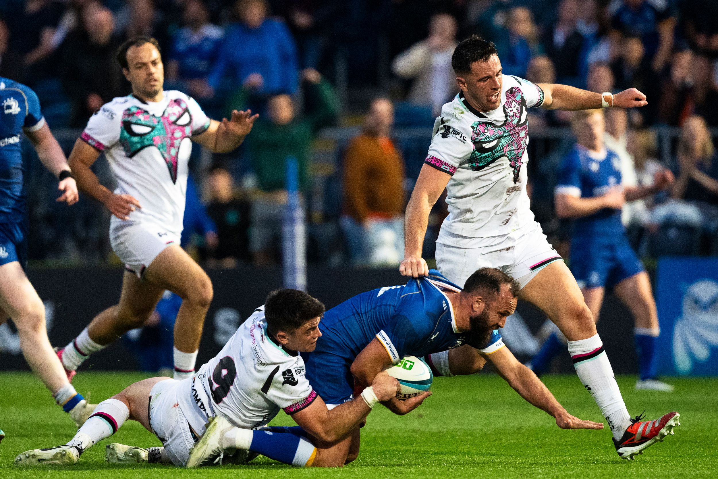 Leinster's Gibson Park in action against the Ospreys in the URC at the RDS, Dublin.