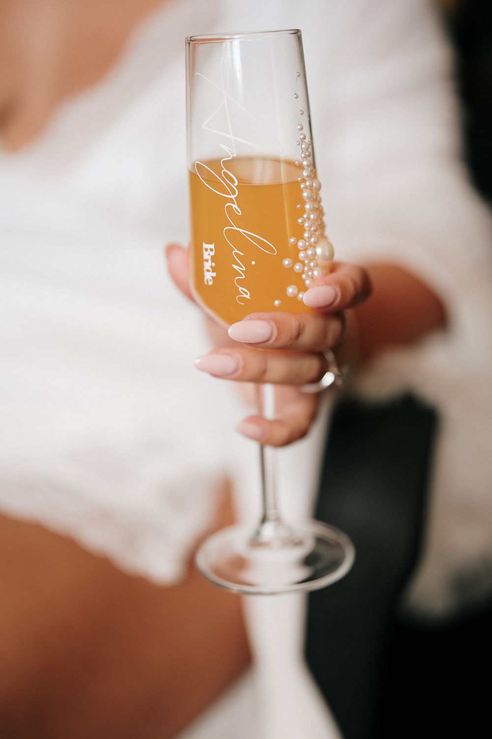 Detail of a personalized glass of the Bride during the wedding preparations in Sanremo