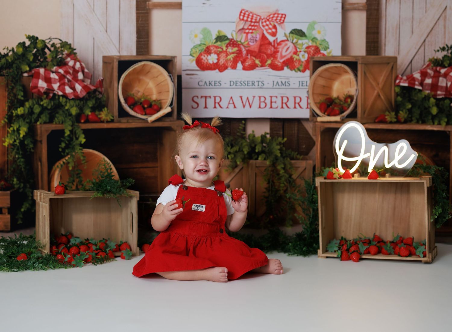 1 year old milestone strawberry themed photo session