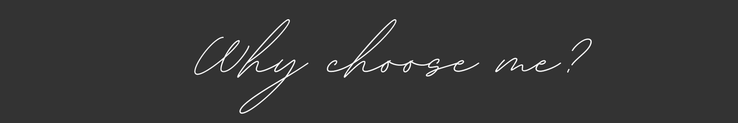 Hand-lettered cursive text reading 'why choose me?' written in white calligraphy on a dark gray background.