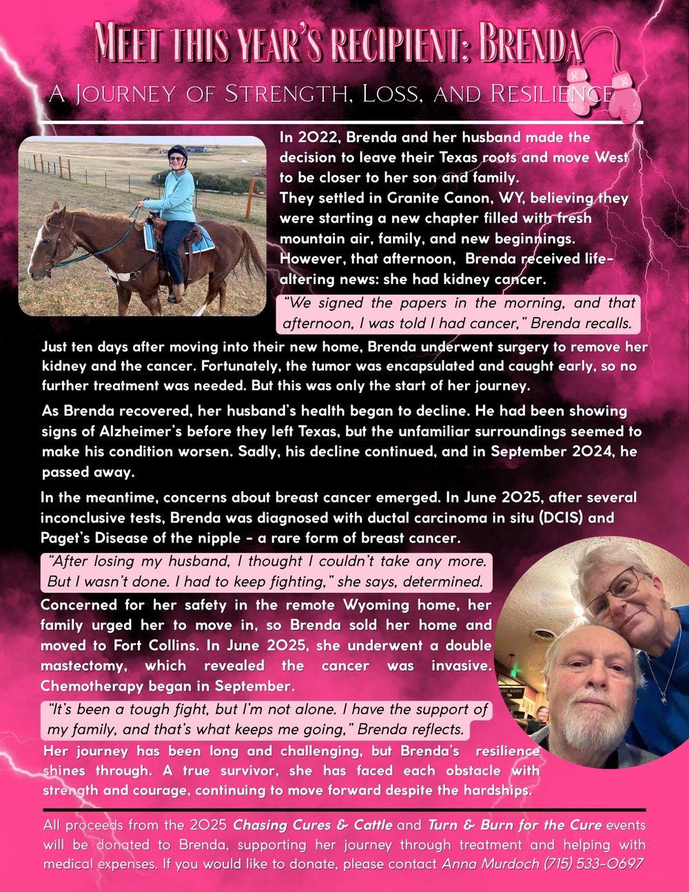 A collage of five images showing a couple's journey through health challenges and life changes over time.