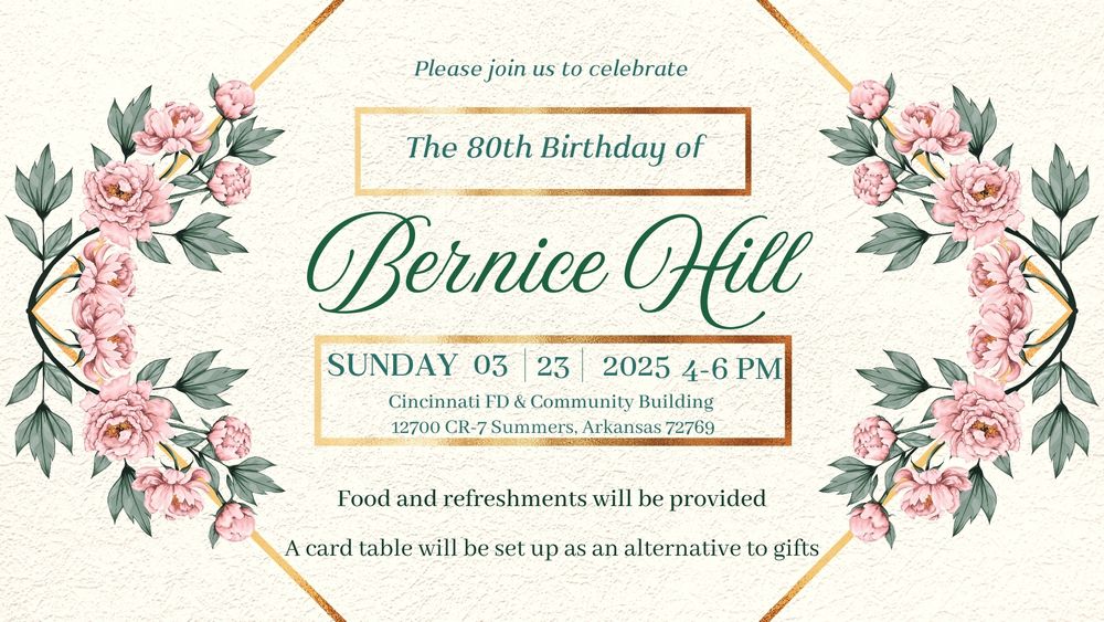 Elegant 80th birthday invitation with pink floral decorations and gold geometric frame on cream background.