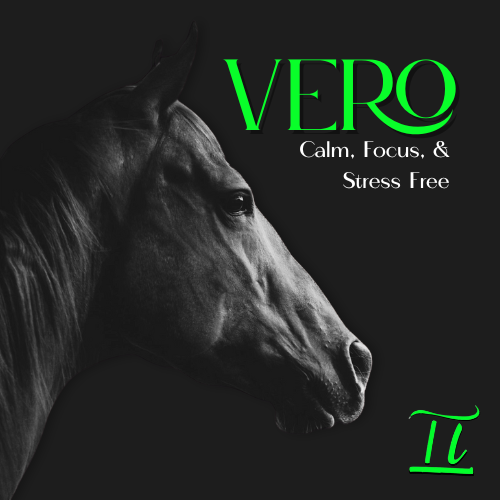 Black and white artistic photograph of a horse profile with neon green text overlay against dark background.