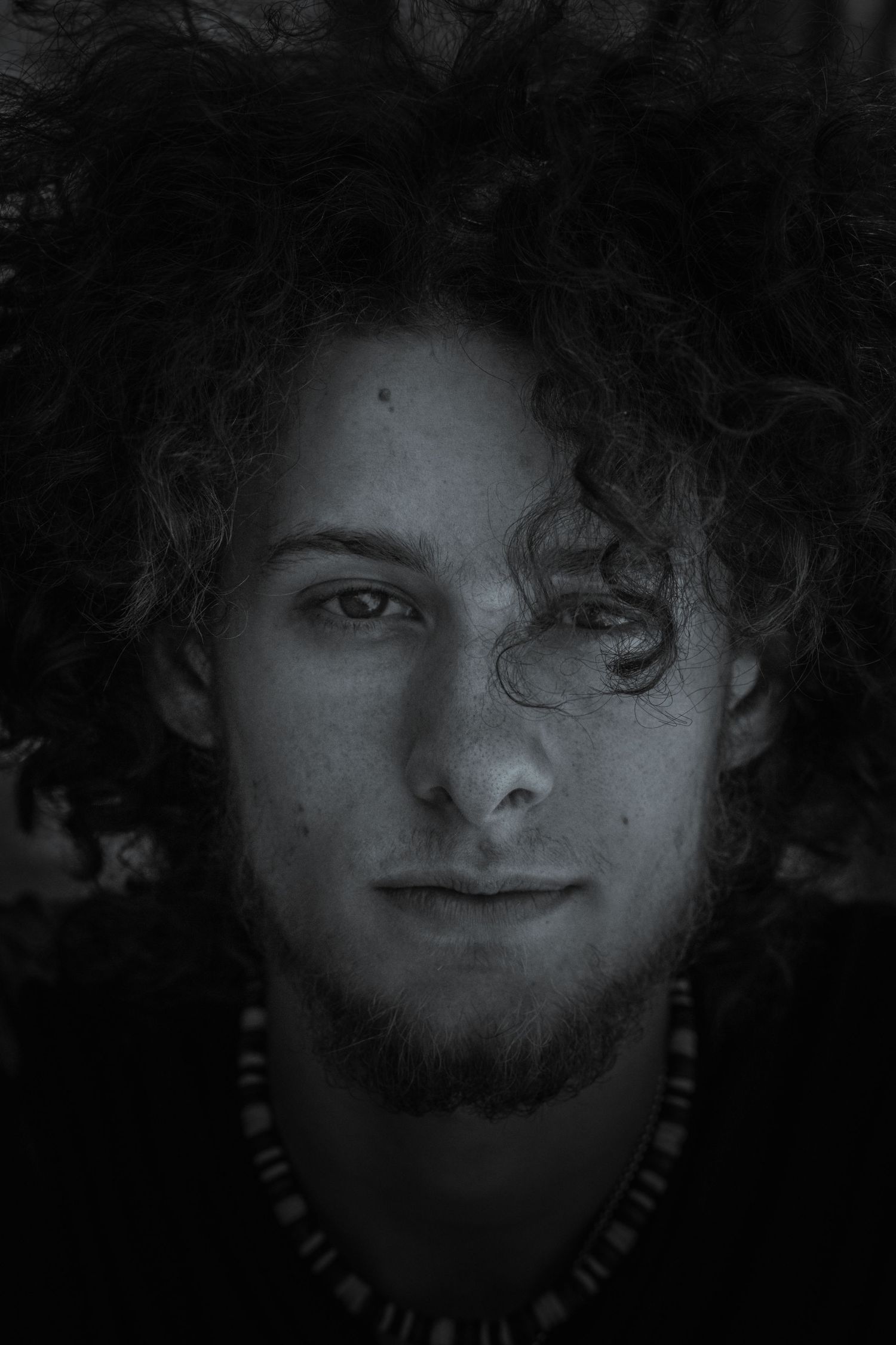 A black and white artistic series shows close-up fragments of a person's facial features in shadow.
