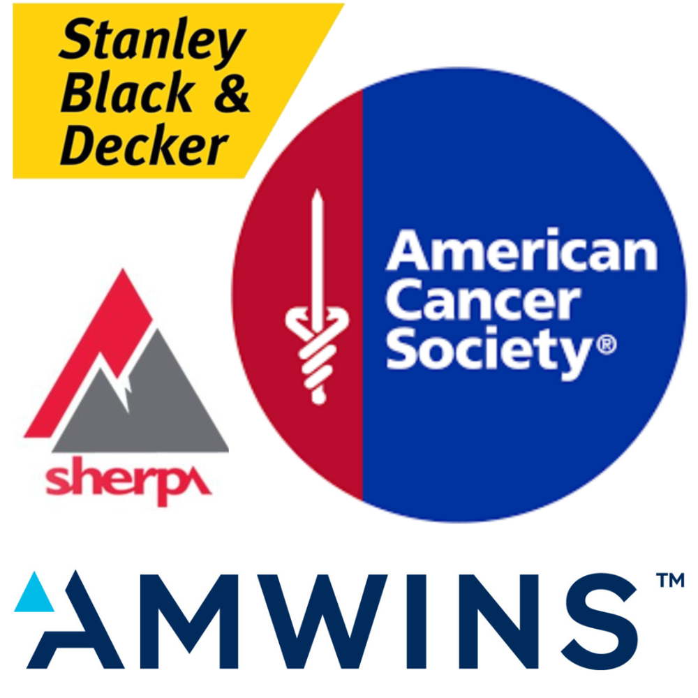 Logo collage showing Stanley Black & Decker, American Cancer Society, Sherpa, and CATCh organizational emblems.