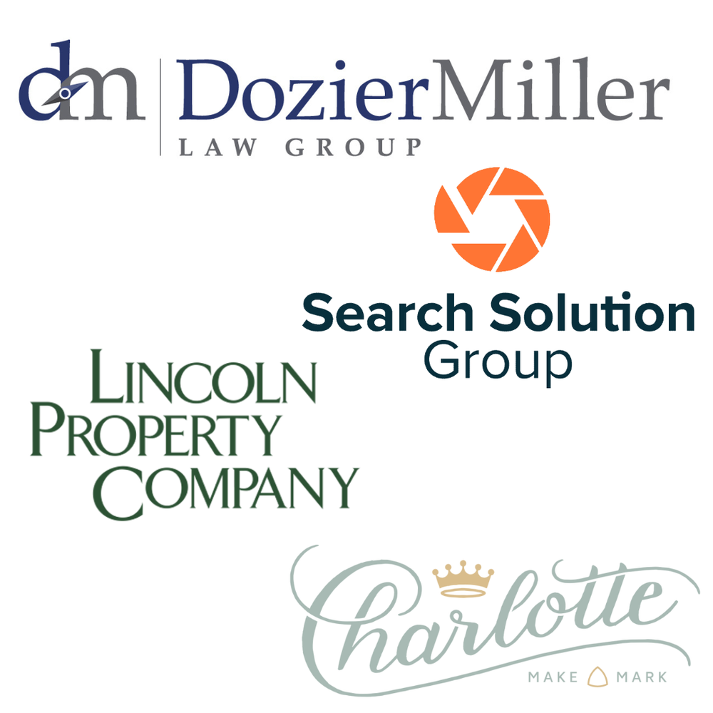 Professional business and law firm logos arranged in a row including Dozier Miller, Lincoln Property, and various other companies.