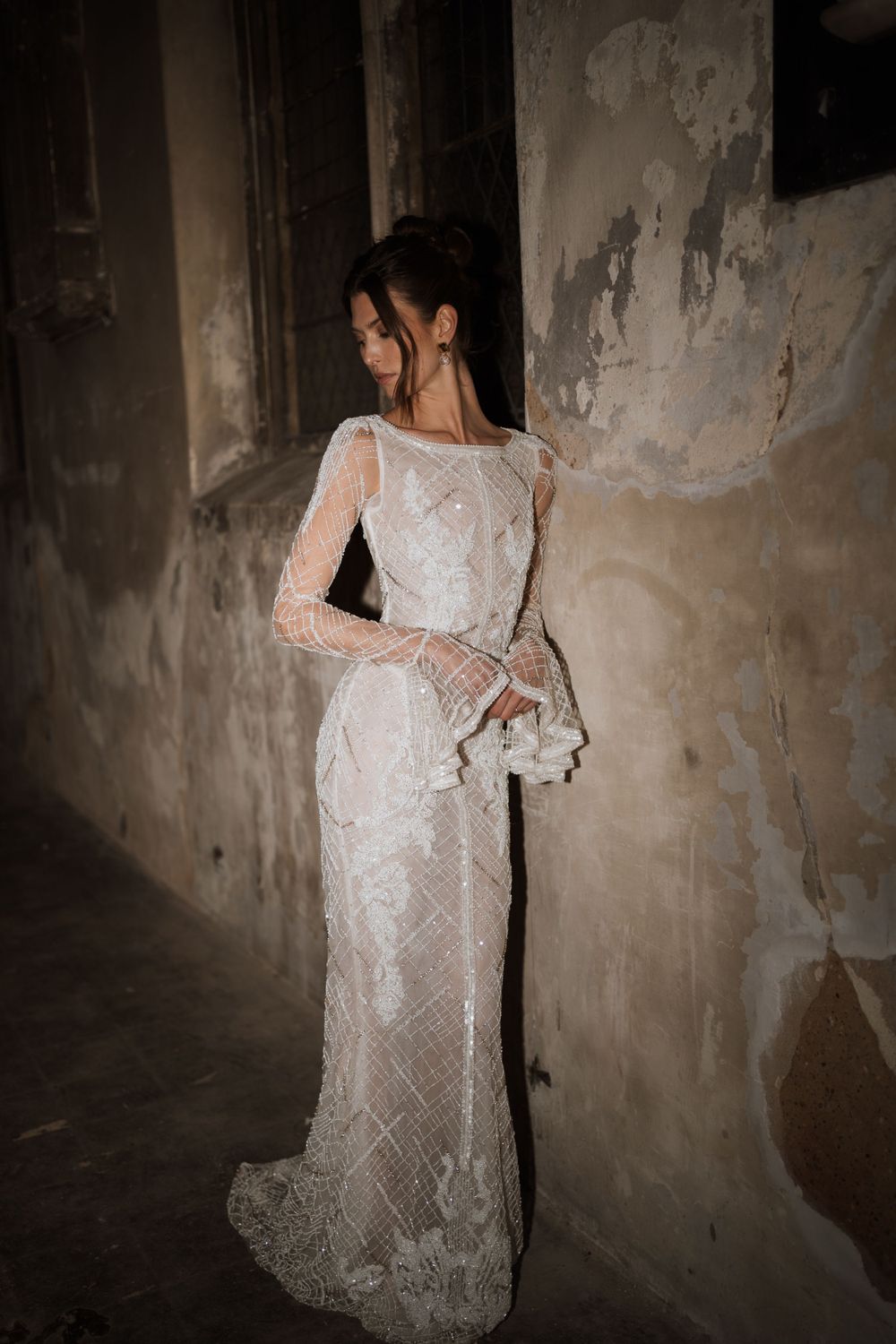 delicate lace and embellished wedding dress