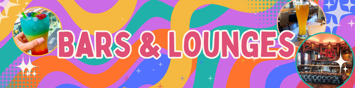 Decorative banner for bars and lounges with tropical resort theme and tiki designs.