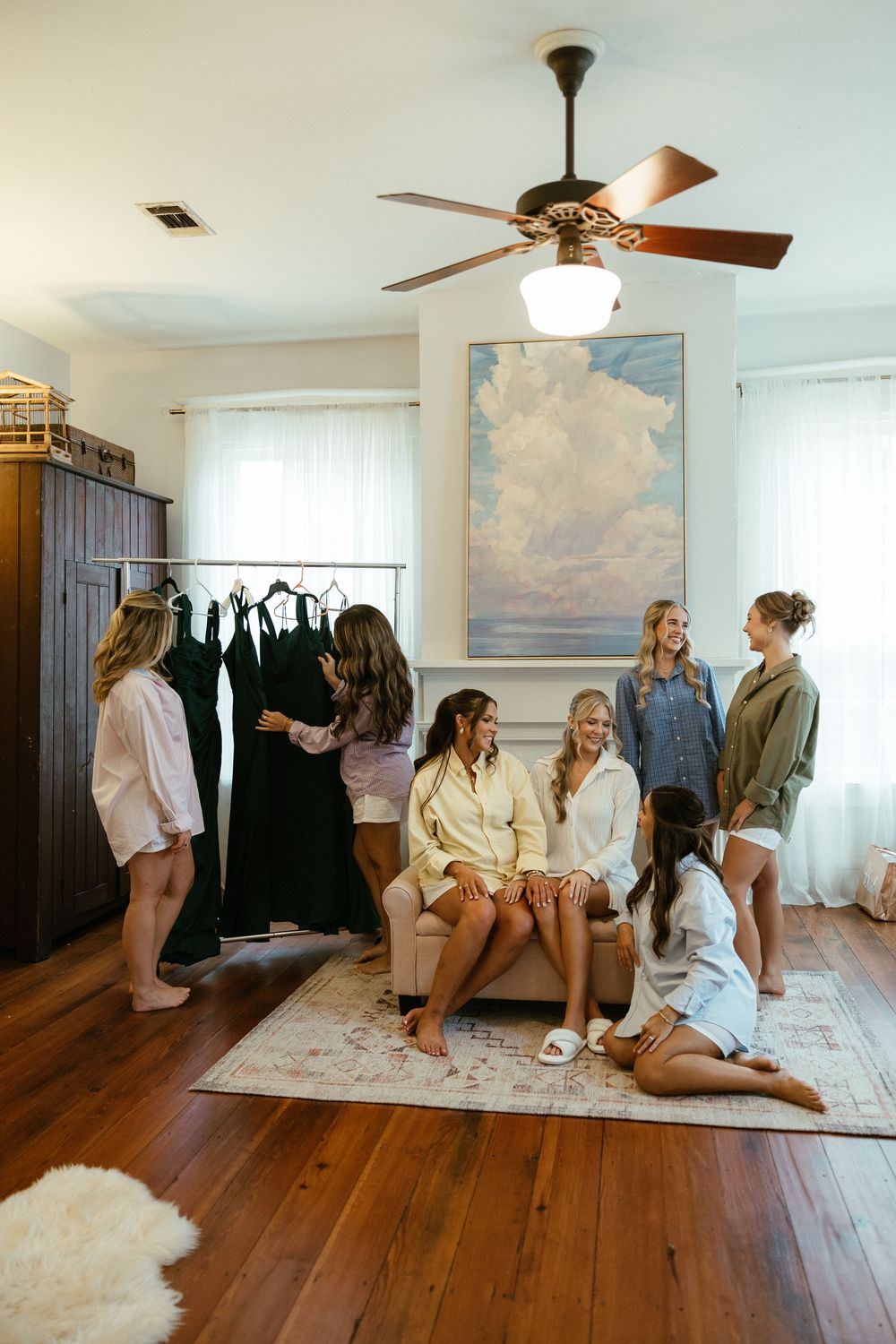 Bridesmaids getting ready for a wedding day at The Elms of Coosada in Coosada, Alabama