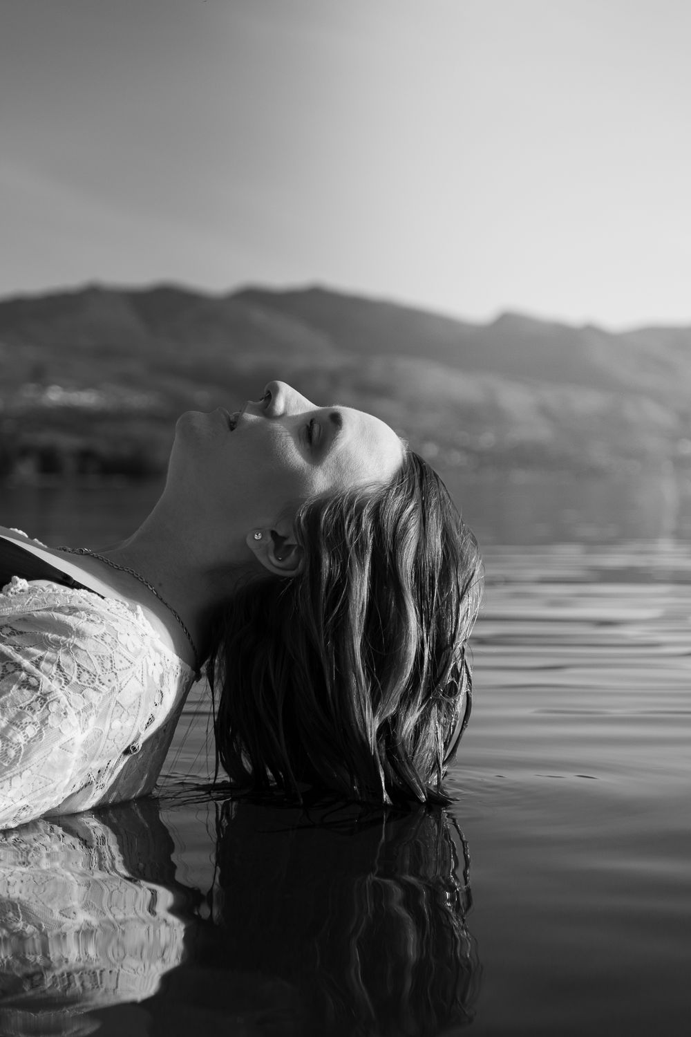 beach, golden hour, sunset, black and white