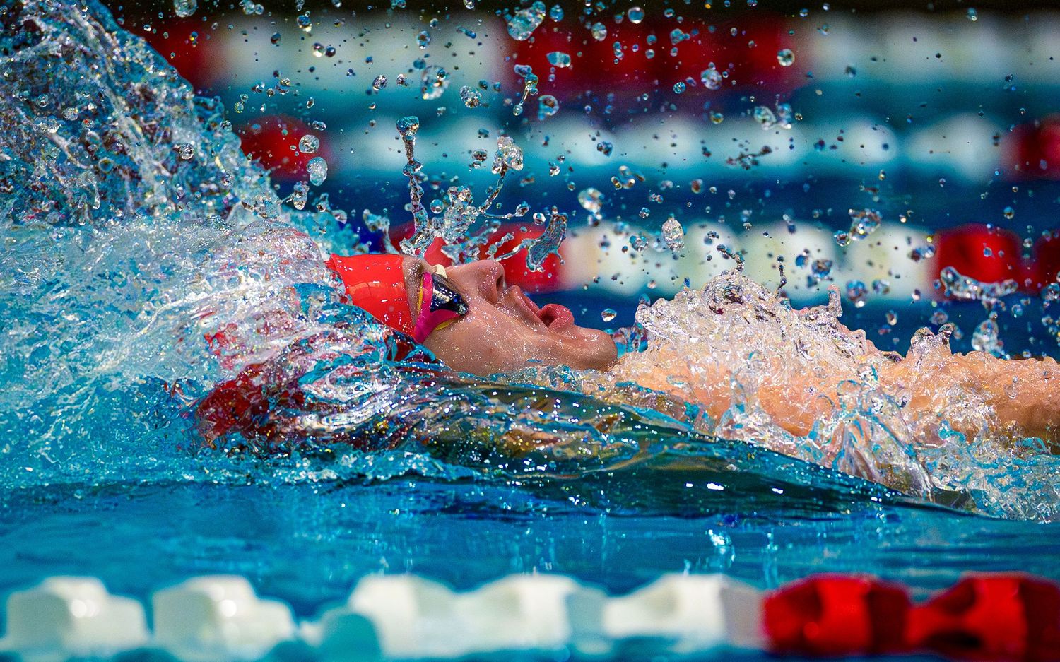 Cumberland Valley High School Swimming  in action at PIAA Swim Championships, dramatic water splash, SportsFox Photography
