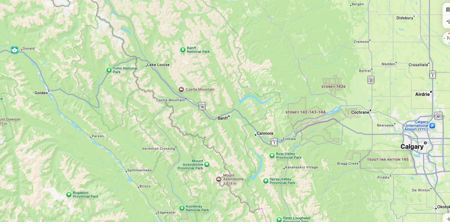 map of Banff National Park in Western Canada