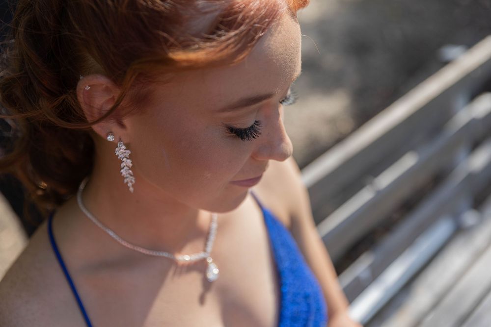 Overlooking girl's face on formal photo shoot