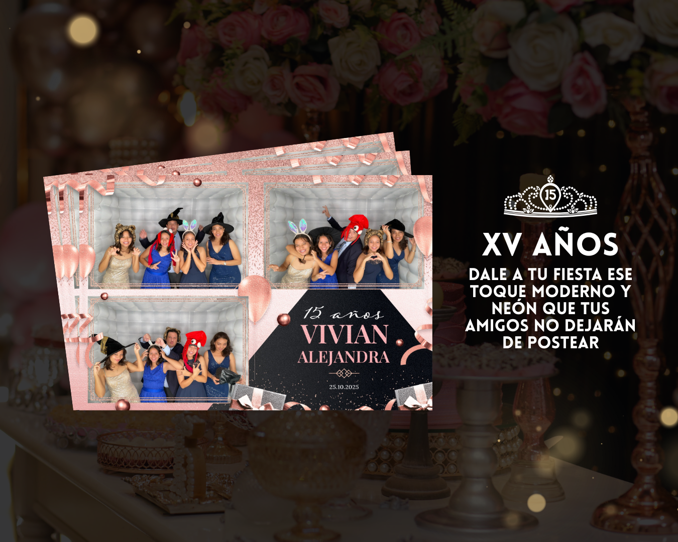 Cabina inflable para recuerdos divertidos en fiesta de XV años