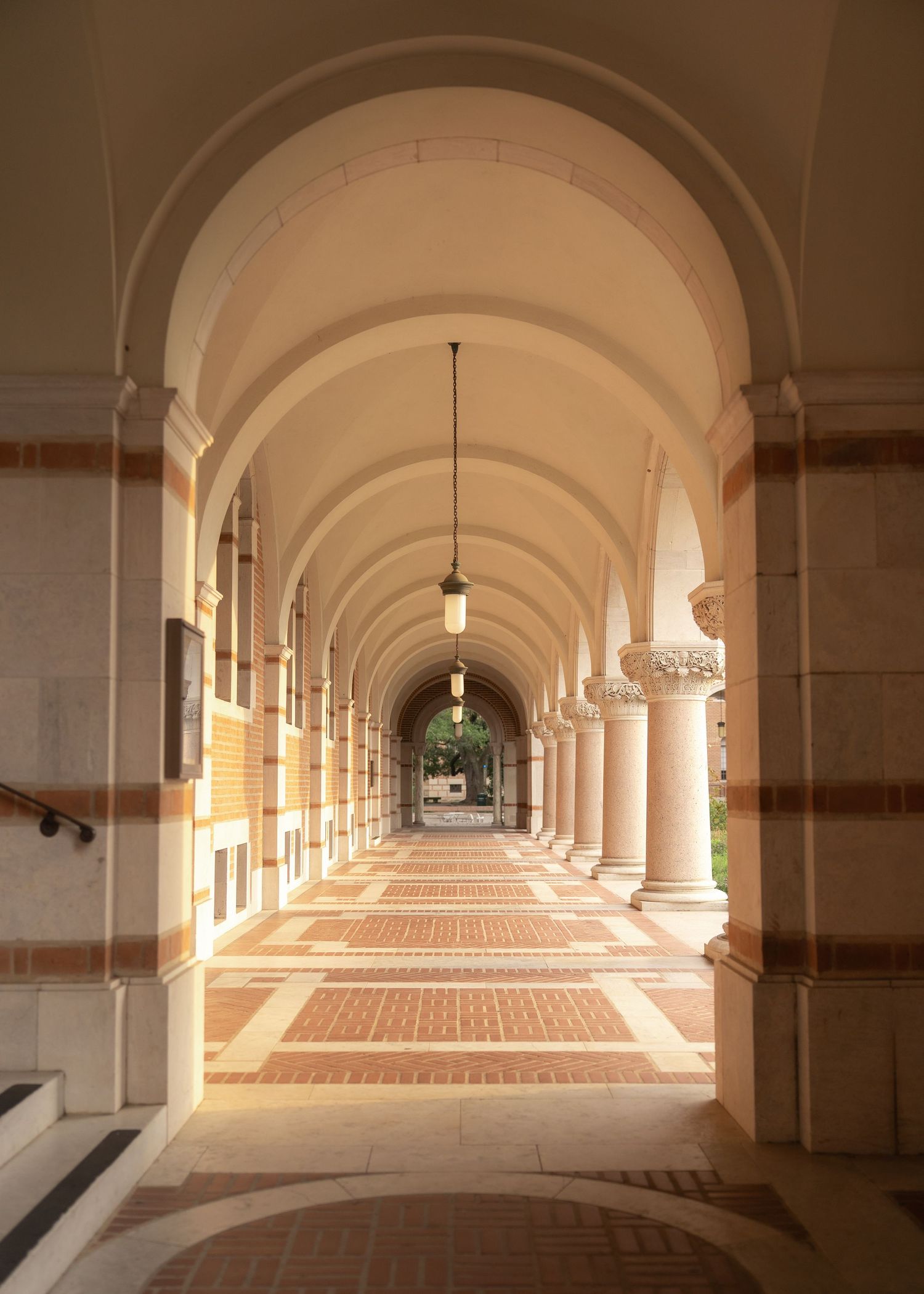 Rubi and Joe walking hand in hand on the paths of Rice University for their wedding portrait session, with sunlight filtering through trees