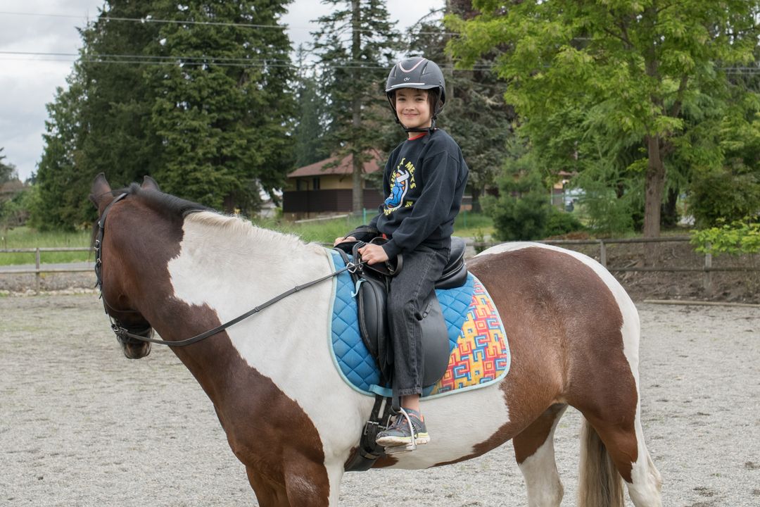 Marshall in 4th grade learning to ride a horse for his role as Aladdin in the school play.
