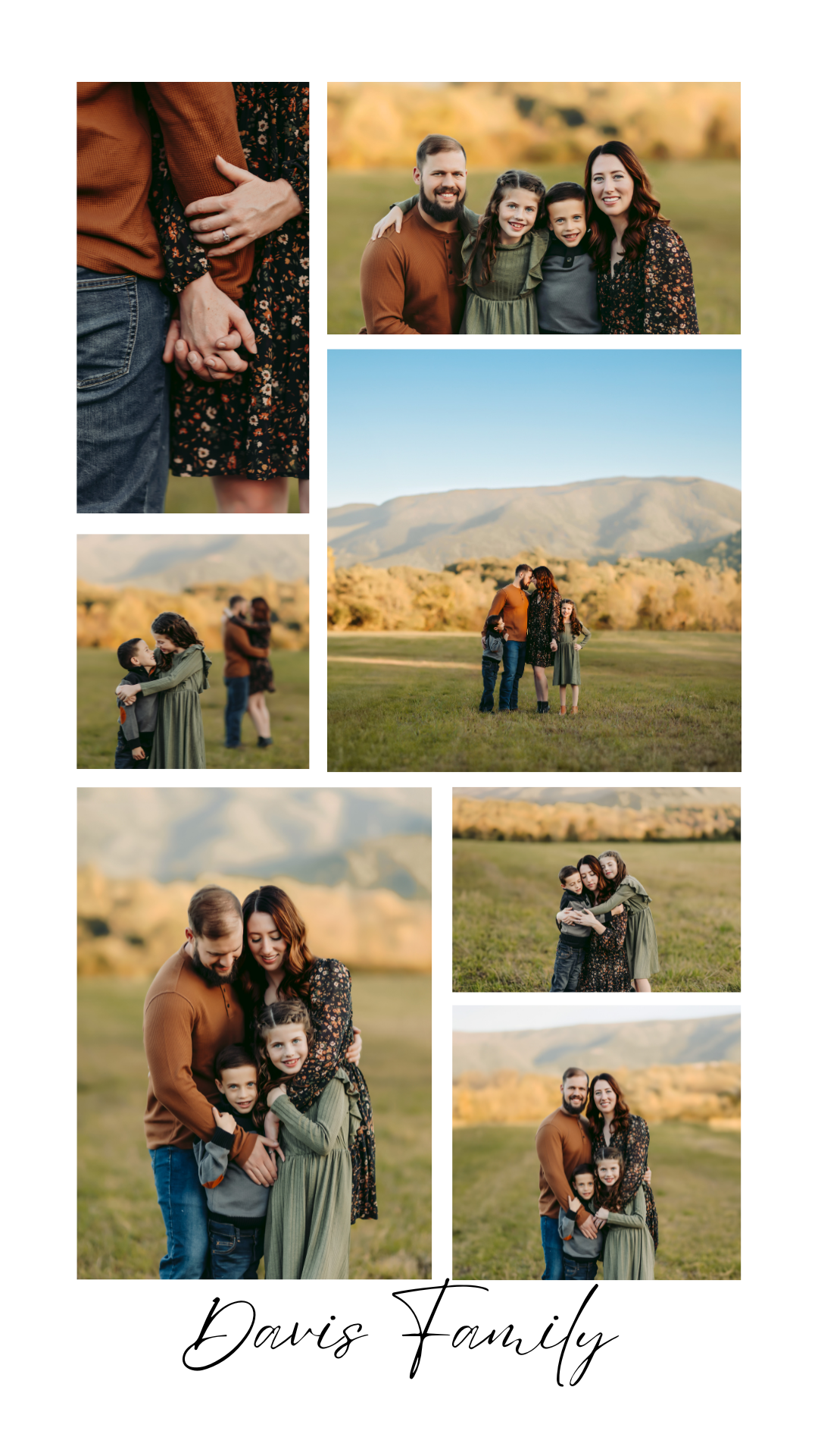 Parents and two children posing together in a Smoky Mountains family collage