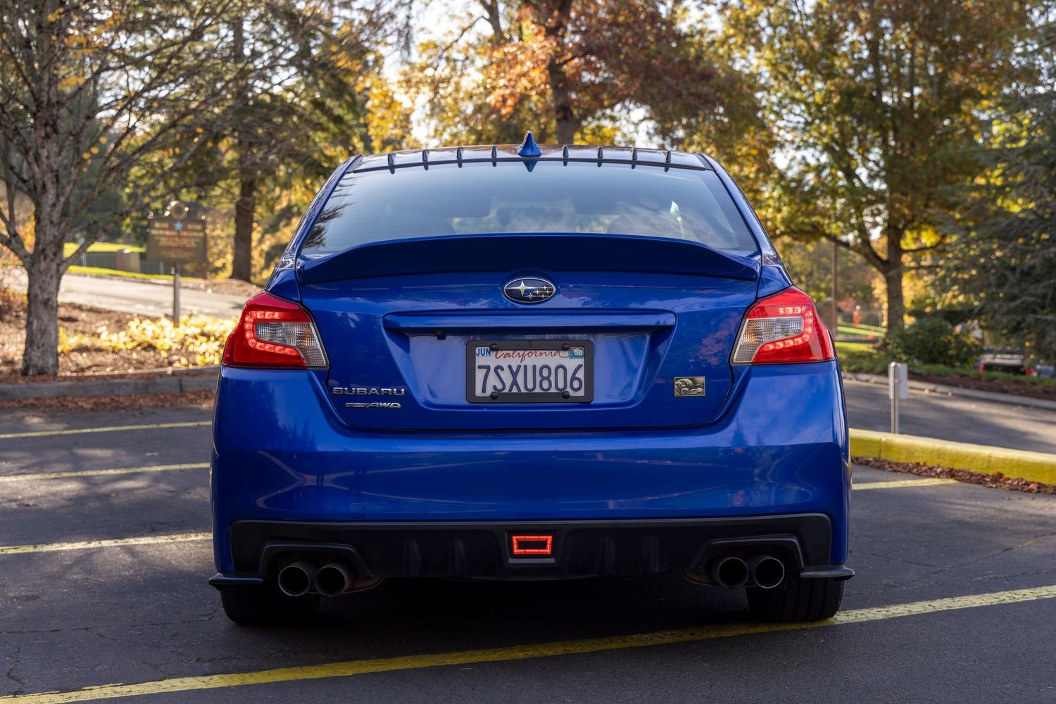 The rear of a 2017 Subaru WRX