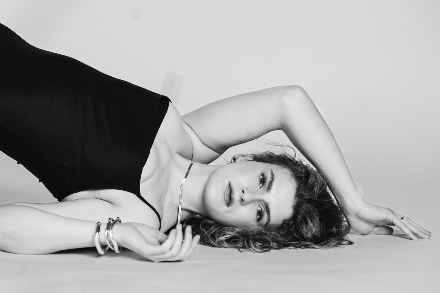Black and white luxury editorial boudoir photograph by Mimi Frank Photography in Edmonton, Alberta, Canada