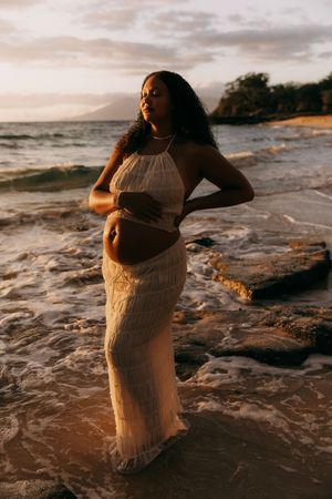Sunset beach maternity photography