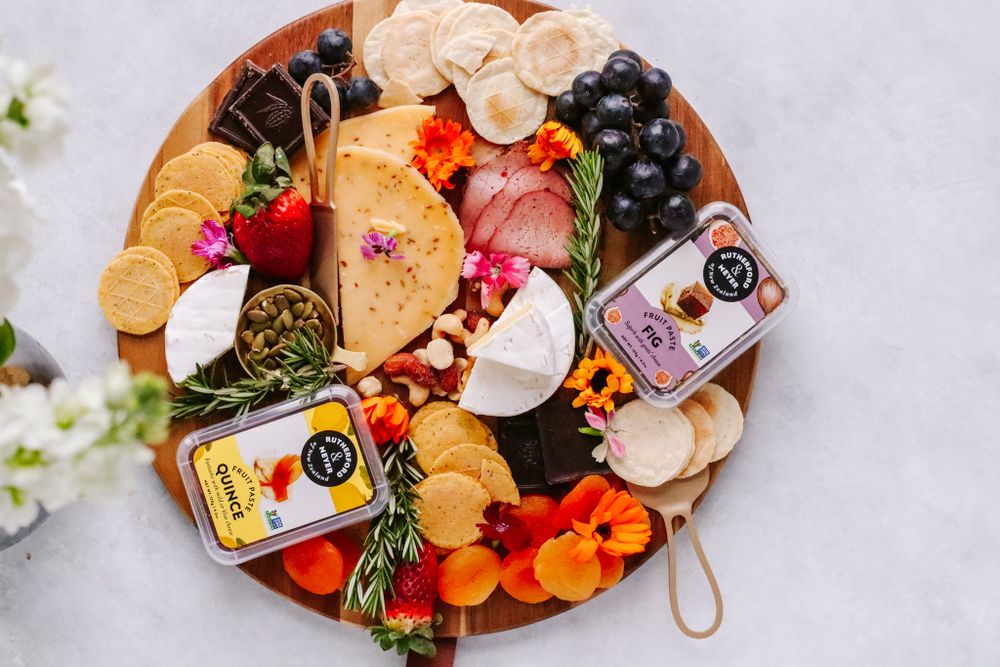 Platter of cheese and crackers food photography