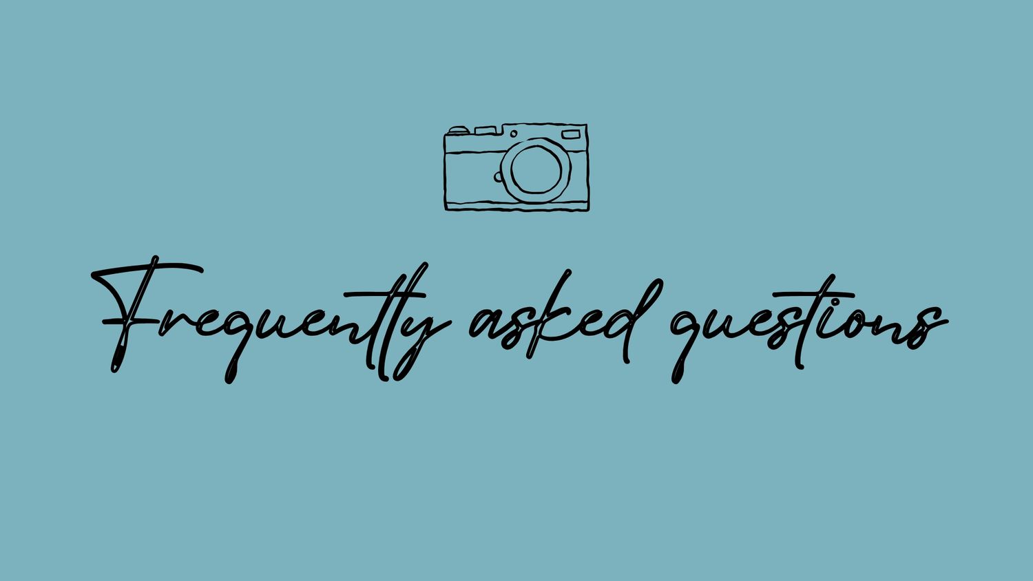 Black and white icon section showing basic FAQs with camera and question mark illustrations.