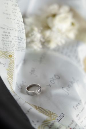 detail photos of grooms ring and suit