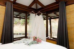 Brides dress hanging up before the wedding, detail photography for your bridal prep