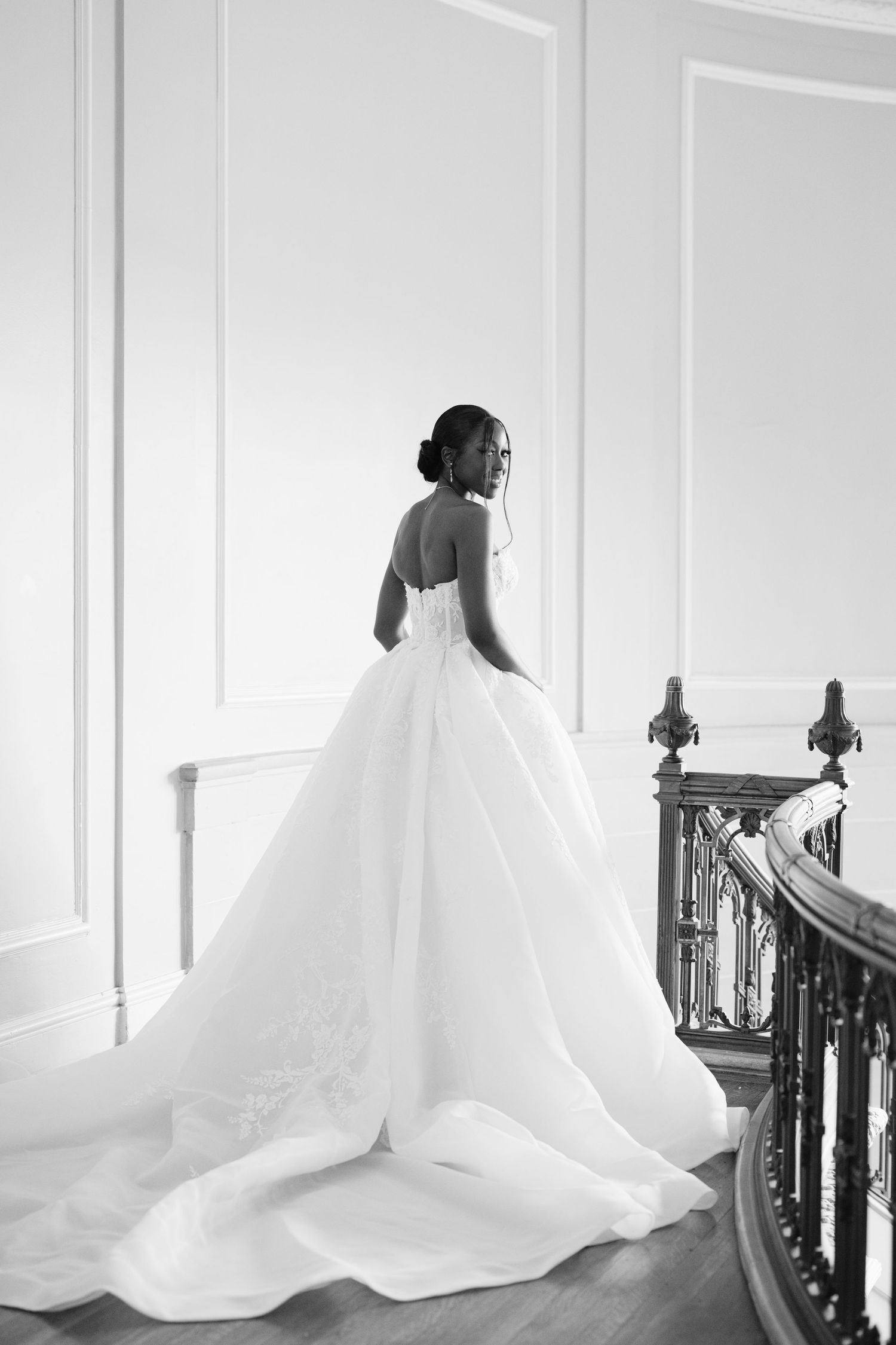The Armour House Wedding in Lake Forest, IL - Bridal Staircase Portraits