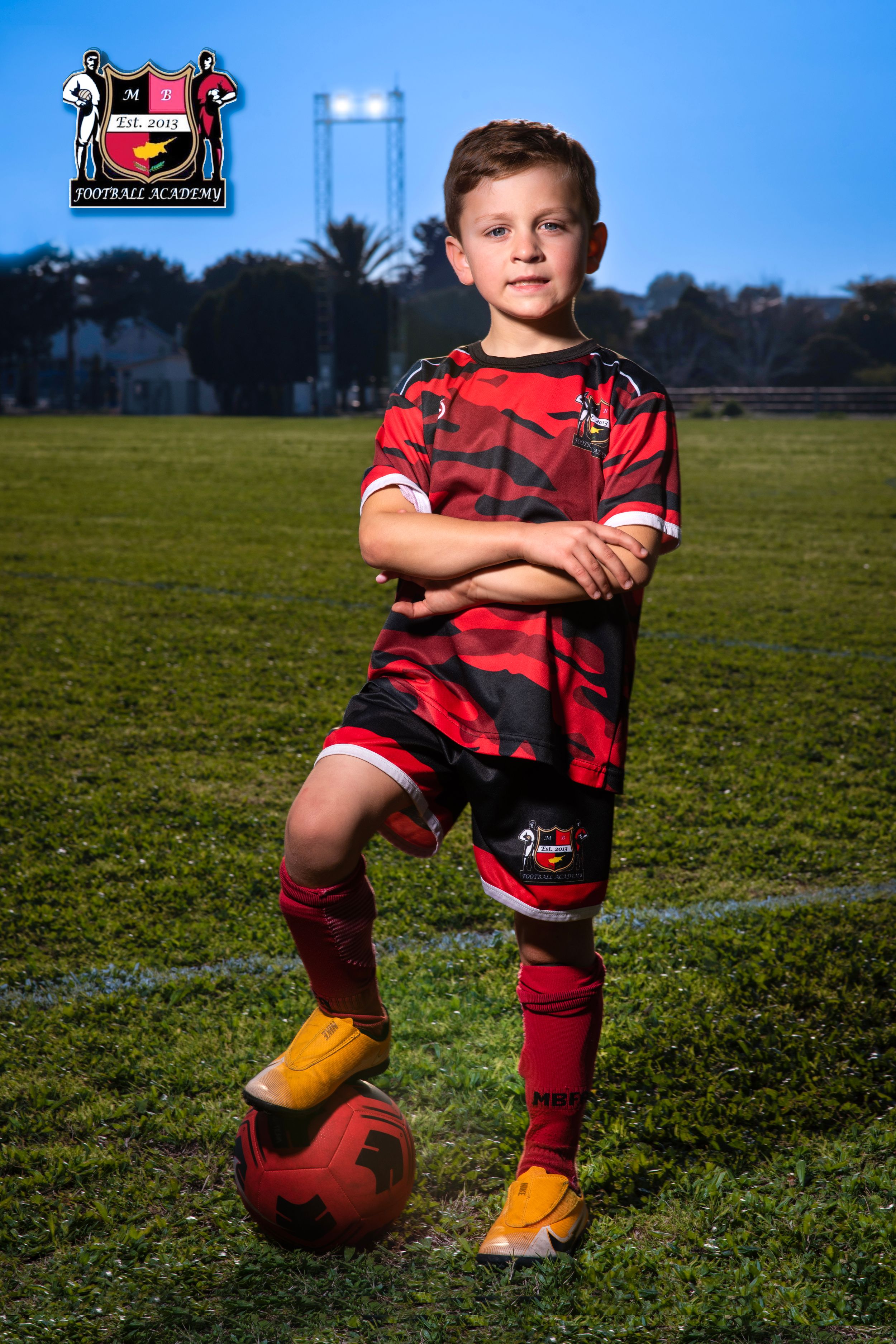 Young footballer posing for a portrait. MB Football team, Cyprus.