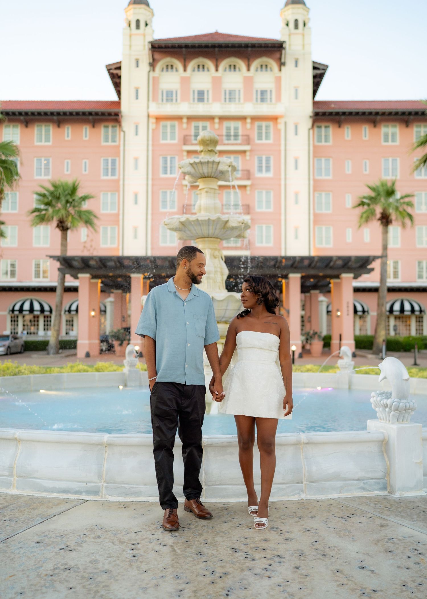 Engagement session at Grand Galvez Resort in Galveston, TX. Natural light, candid moments, lifestyle photography, engagement photography.