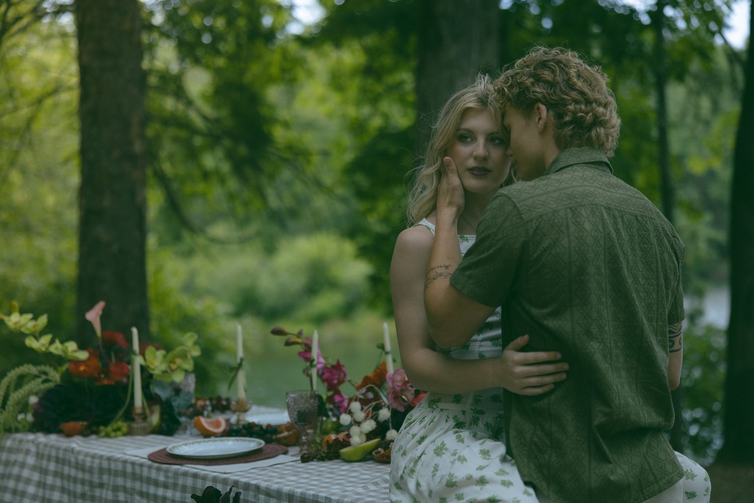 lakeside picnic couple photoshoot NC lake luxury romantic