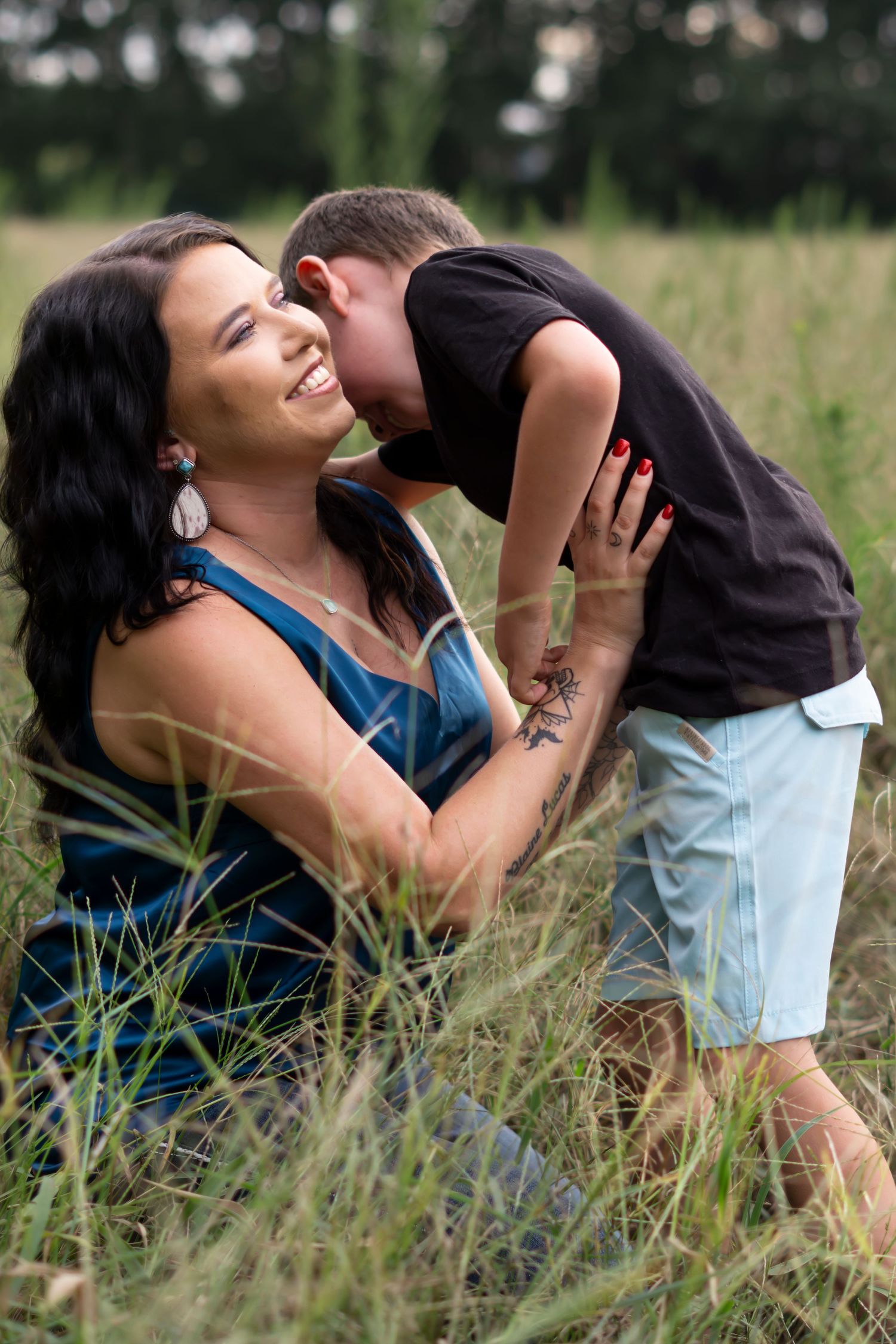 Mom and son sharing embrace
