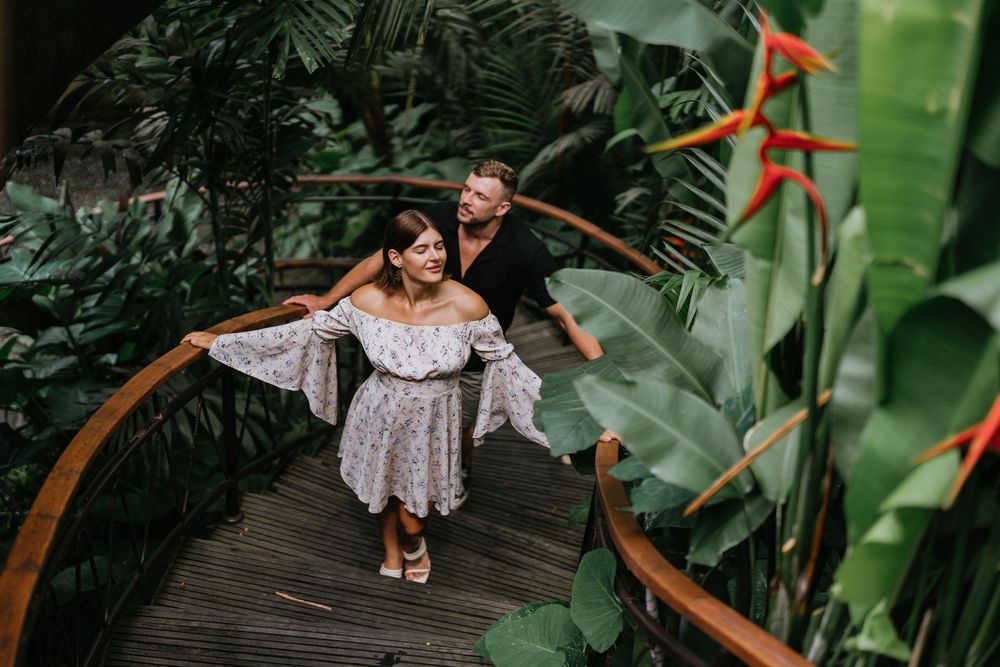 Bali couple photoshoot with lush green garden background
